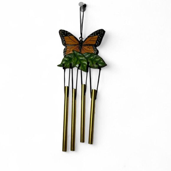 VTG Small Monarch Butterfly Wind Chime Black Orange Garden Decor Cottagecore - Picture 1 of 7